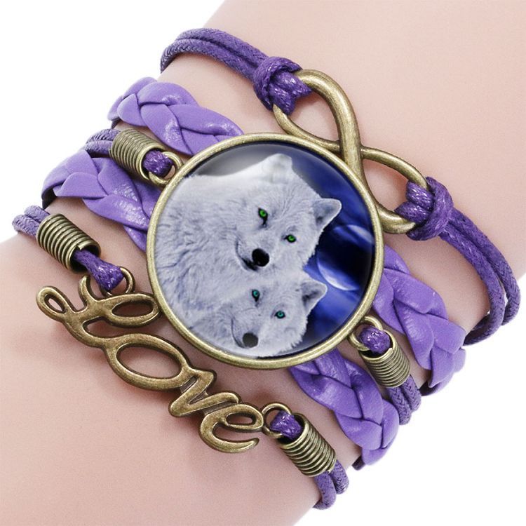 Leather Wolf Bracelet With Crystals And European Charms Adjustable Fashion Jewelry For Women Everyday Use Gift