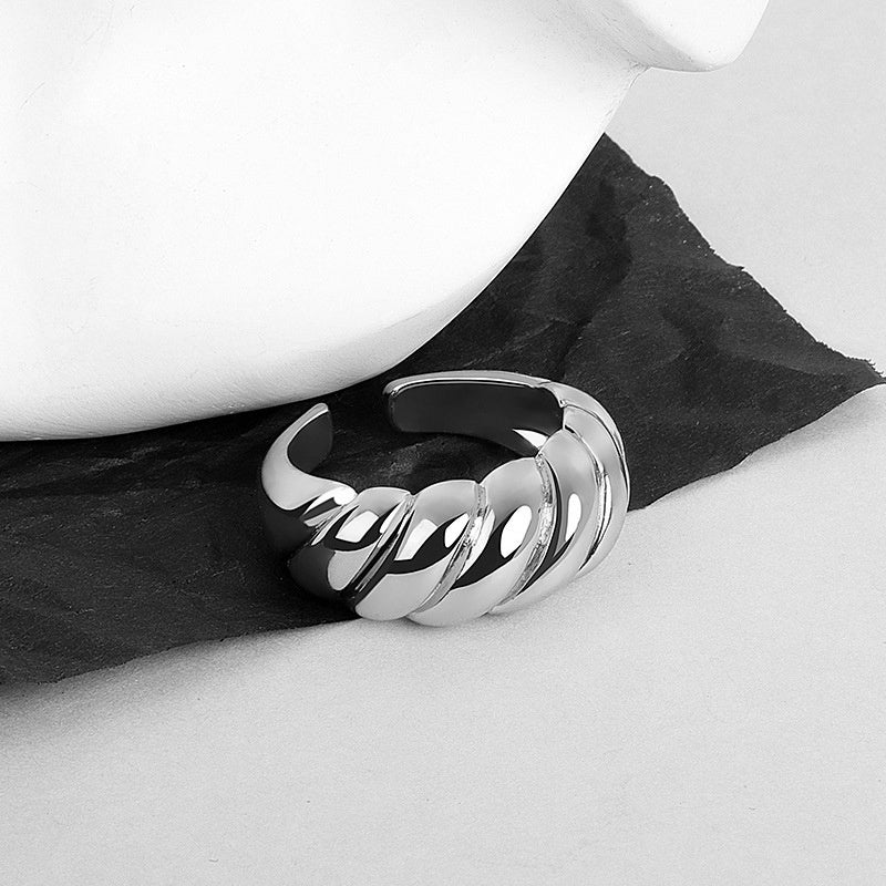 Double Layer Silver Plated Copper Ring Geometric Band With Glossy Finish Jewelry Gift For Everyday Sleek Shine