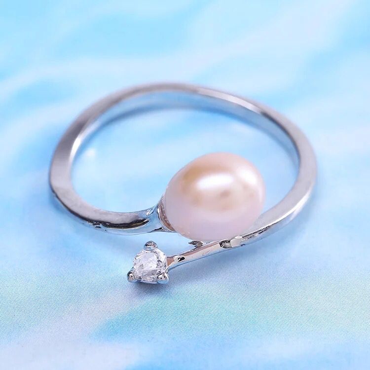 Water Pearl Ring Plated 7 8MM Freshwater Pearl OblateWater Pearl Ring Plated 7 8MM Freshwater Pearl Oblate 7 8