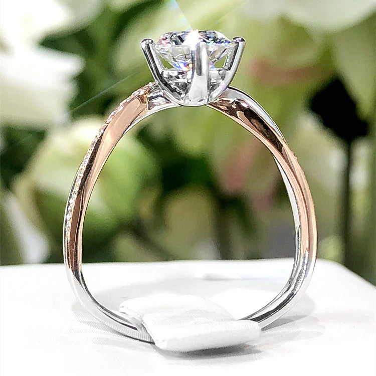 Womens V Crown Ring Microset One Carat Moissanite Ring Fashion Simple Electroplating Copper Ring Rose Gold Ring