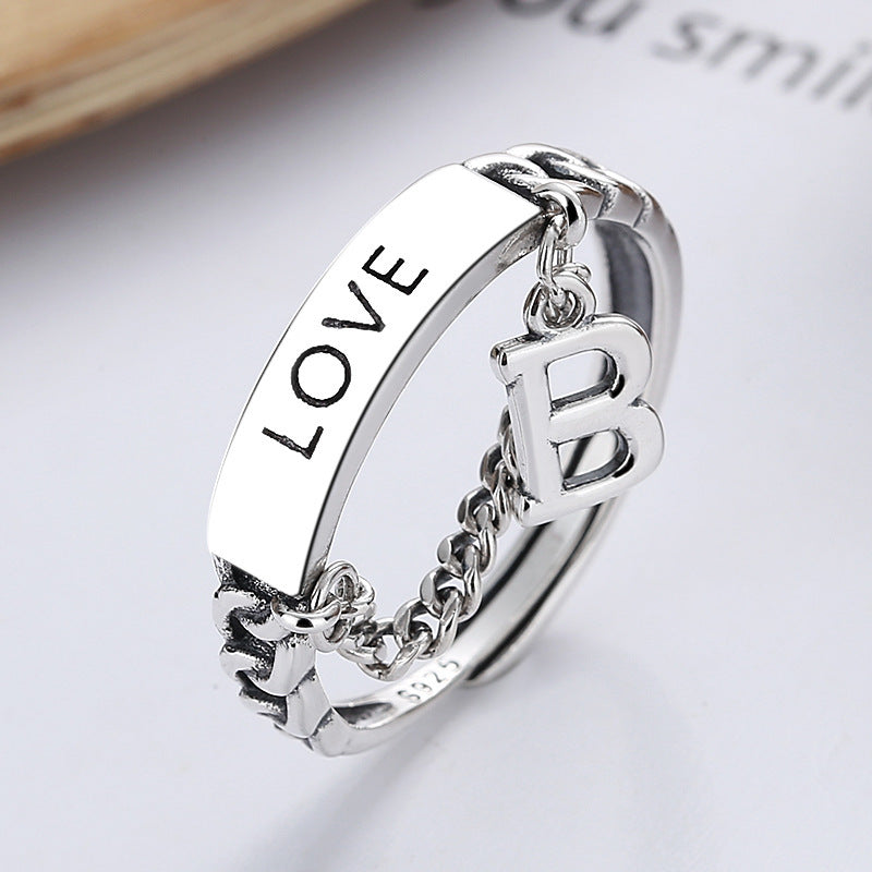 Letter B Tassel Ring 925 Sterling Silver Retro Geometry Korean Stylish Unisex Jewelry For Women Chic Accessory