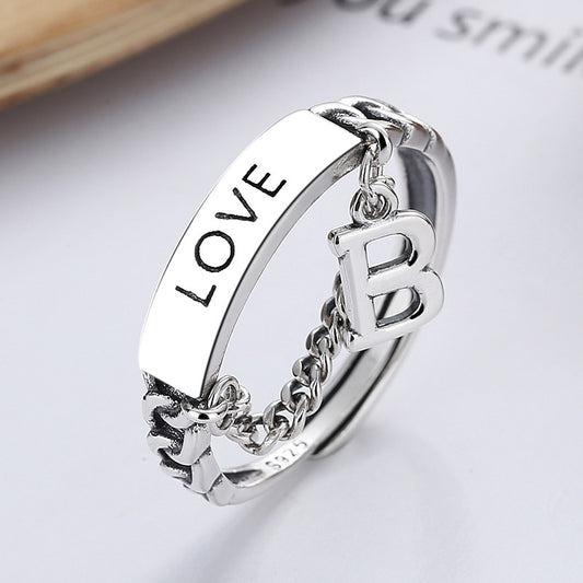 Letter B Tassel Ring 925 Sterling Silver Retro Geometry Korean Stylish Unisex Jewelry For Women Chic Accessory