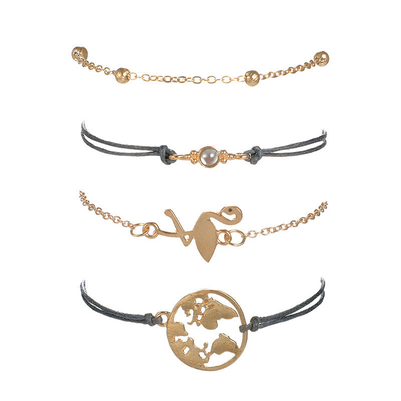 Womens Braided Rope Bracelet Set Gold Plated Animal Zodiac Design Giftable European American 4 Piece Weddings