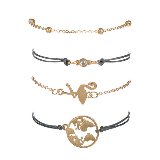 Womens Braided Rope Bracelet Set Gold Plated Animal Zodiac Design Giftable European American 4 Piece Weddings