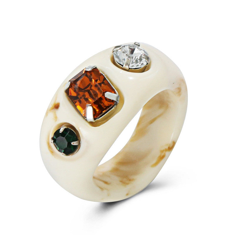 Acrylic Geometric Resin Ring With Diamond Accent Vintage Inspired Statement Jewelry For Women Casual Wear Everyday