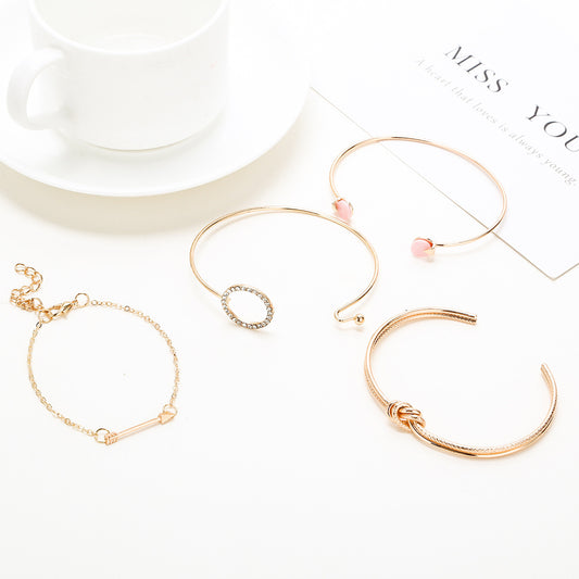 Womens Geometrical Arrow Rings Bracelet Set Gold Plated Bracelets Artificial Gemstones Jewelry Piece Set Arrow