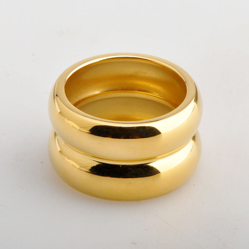 Vacuum Plated Double Layer Stainless Steel Ring Gold Color Size 6 7 8 Unisex Fashion Jewelry For Daily Use Now