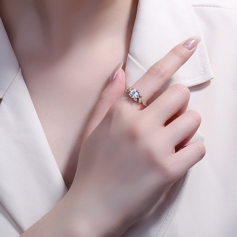 Womens Crown Ring Sterling Silver 14K Gold Plated Six Claw Zircon Design Elegant 8mm Wide Fashion Jewelry For Women