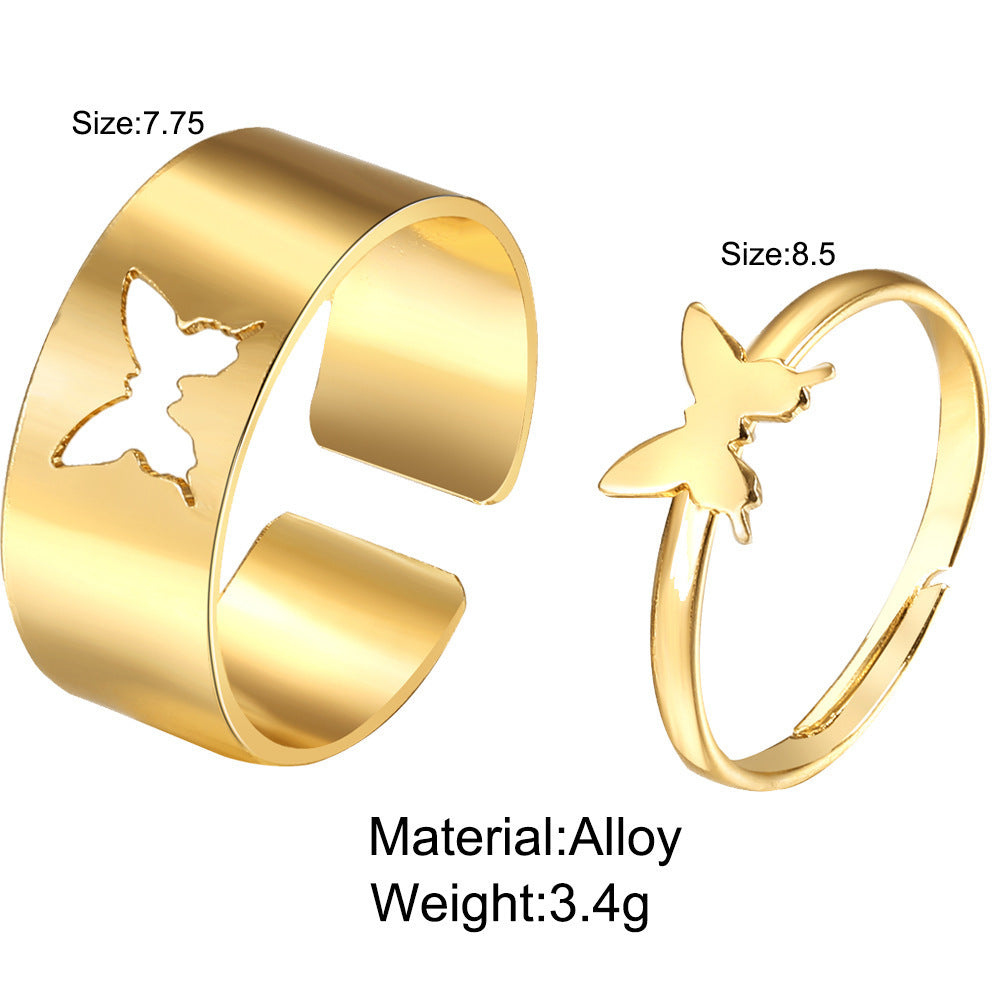 Alloy Ring Set Heart Butterfly Two Piece Gold Jewelry