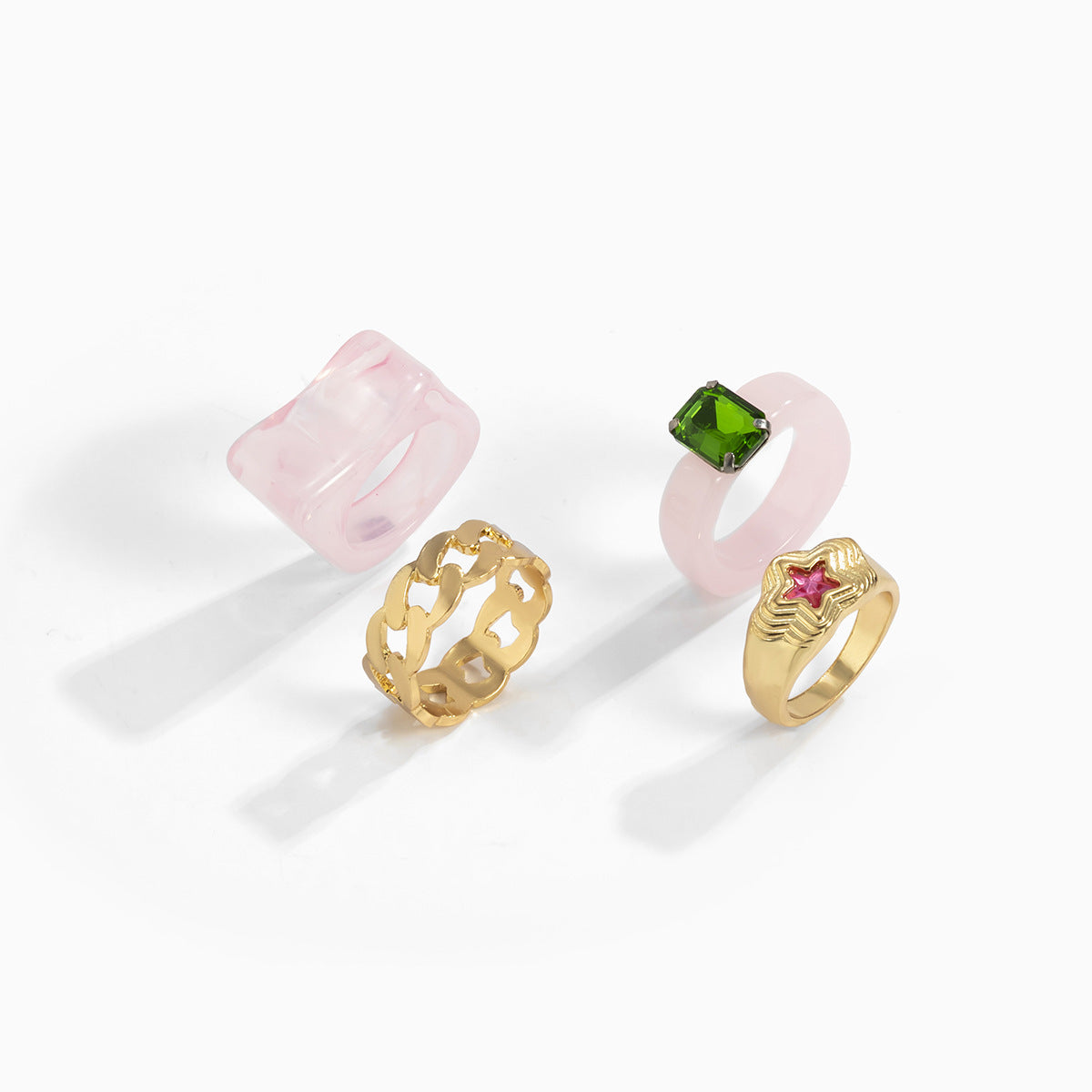 Geometric Metal Ring Set Of 4 Star Rings For Women Girls Ladies Non Inlaid Jewelry Durable Crafts For Day Wear