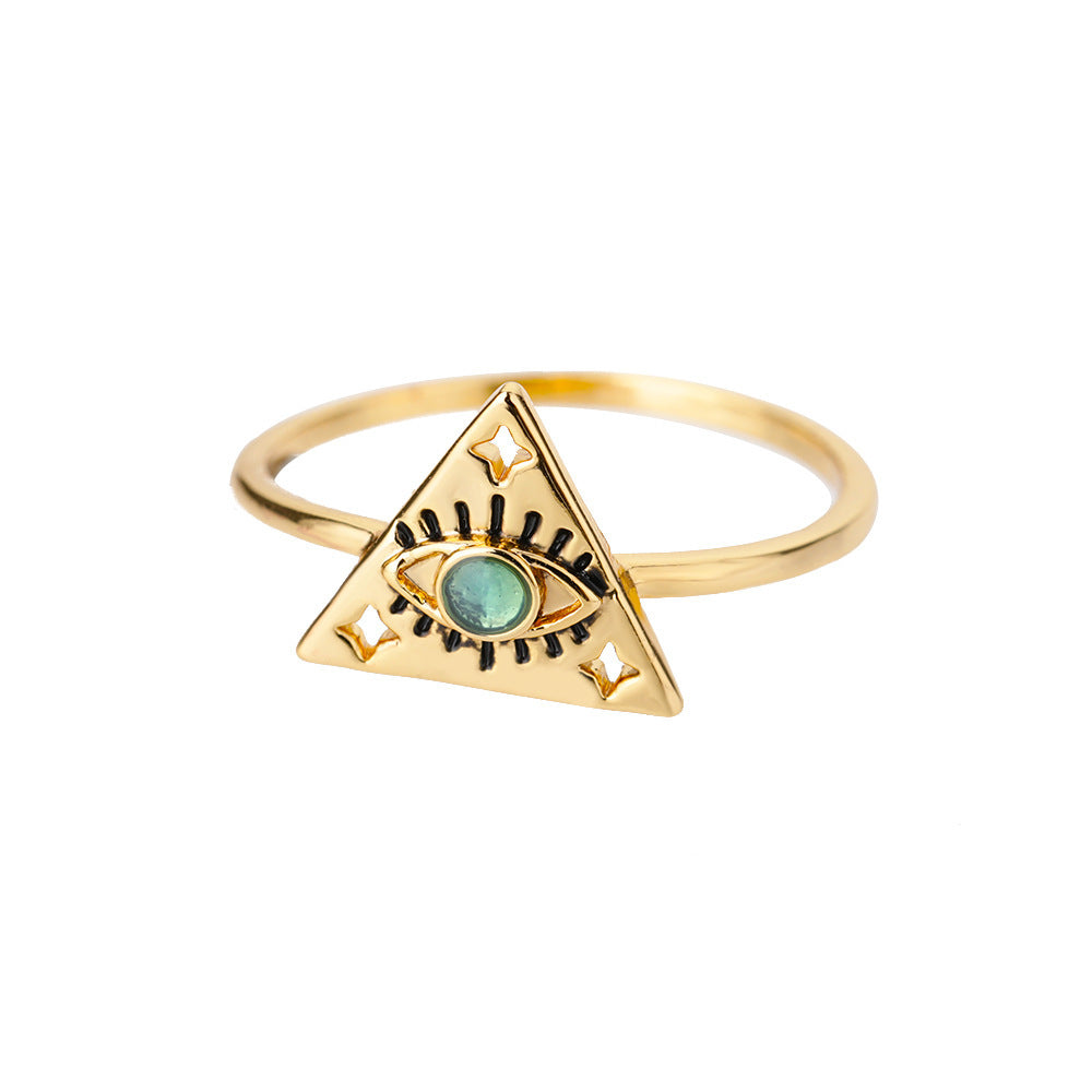 Womens Triangle Zircon Inlay Copper Ring With Electroplated Finish Fashion Jewelry Simple Elegant Ring Gold Tone