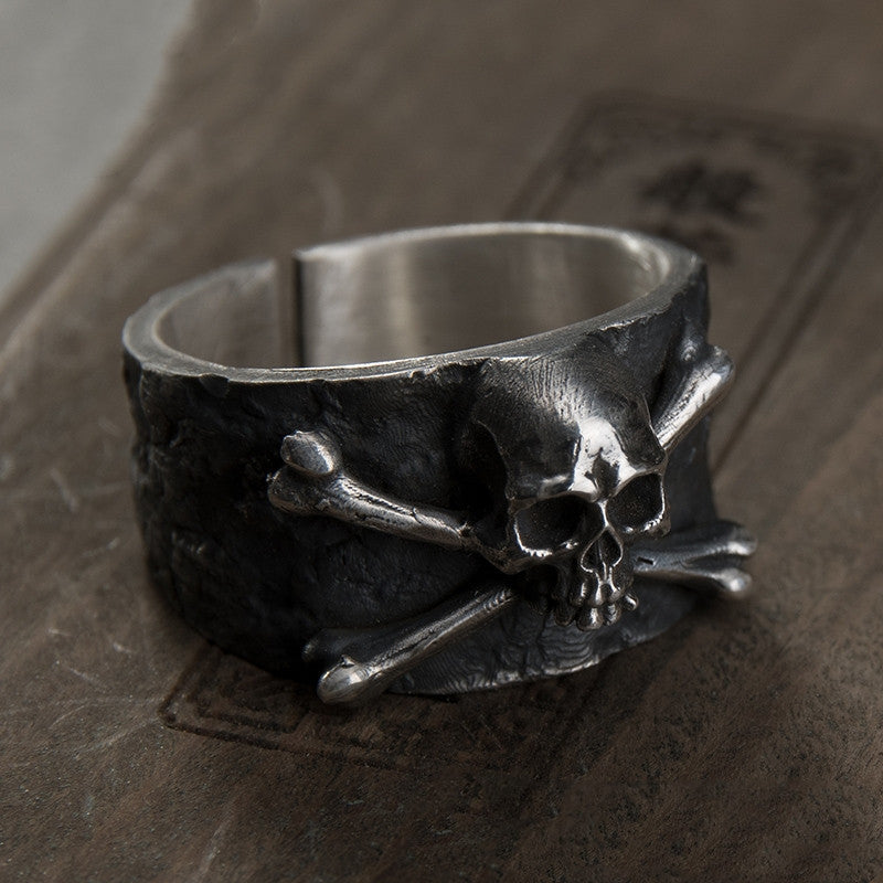 Unisex Skull Ring Adjustable OpeningUp Punk Geometric Silver Copper Gold Plated Ring with Artificial Gemstones