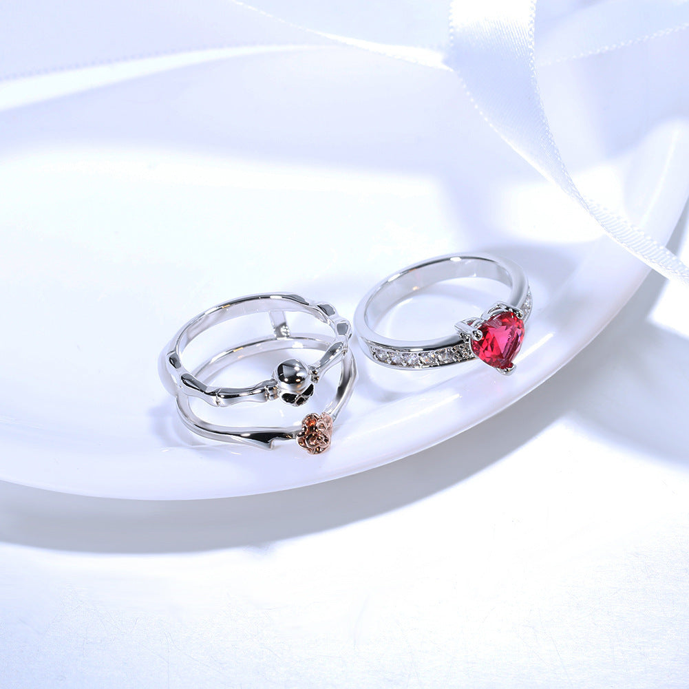Skull Zircon Ring Copper Geometric Design Electroplated Two In One Ring Modern Jewelry For Daily Wear Gift Joy