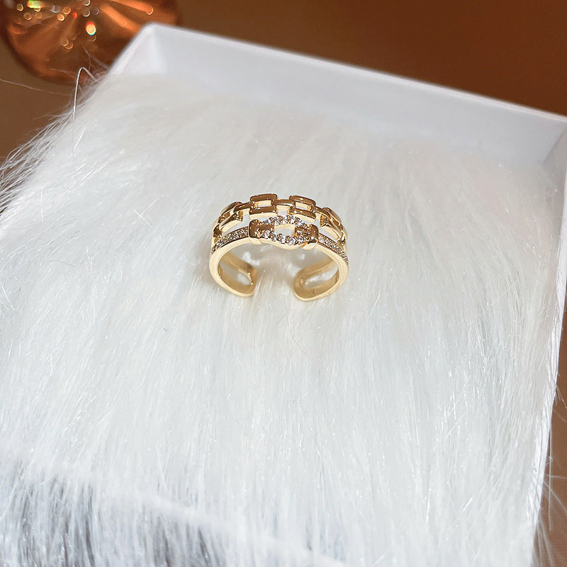 Double Layer Ring Geometric Copper Ring Opal Inlay Gold Plating Exquisite Design Fashion Jewelry Chic Ring Now