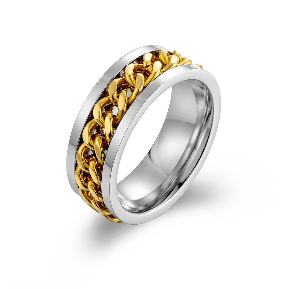 Mens Titanium Steel Chain Ring Geometric Ring Individually Packed Ideal For Birthday Holiday Or Business Gifts