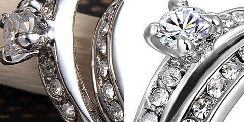 Silver Tone Ring Sets For Women Diamond Cubic Zirconia Bridal Engagement Wedding Bands Jewelry Sparkle Shine X