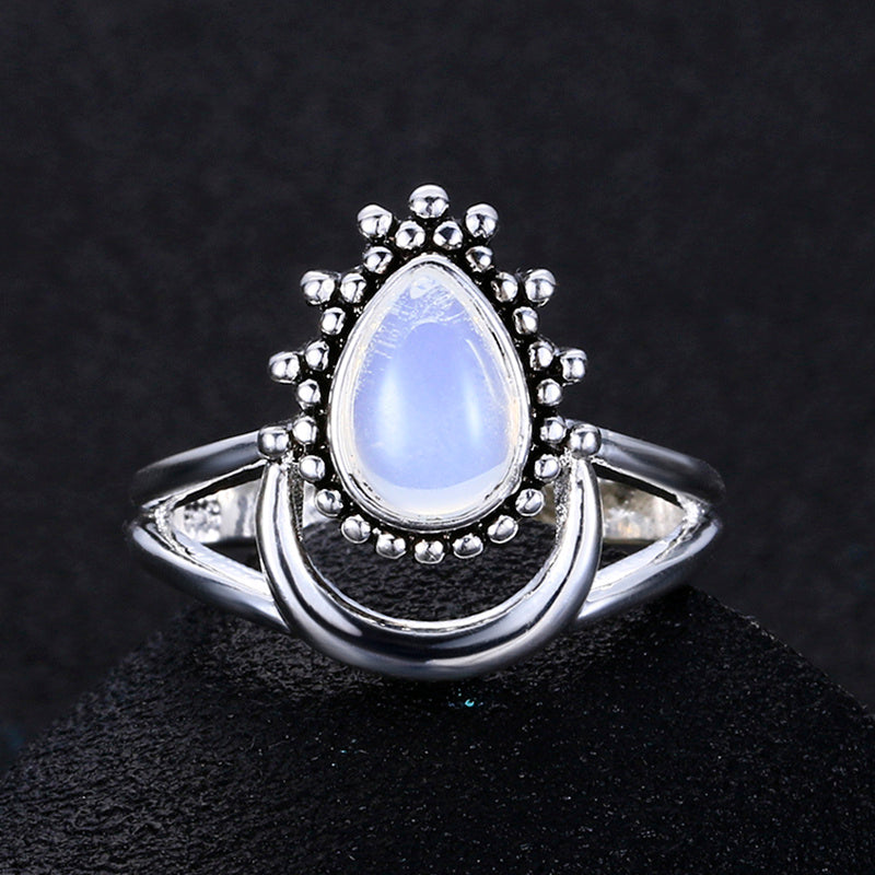Moonstone Ring Sterling Silver Inlaid Gemstone Copper Band For Women European American Jewelry Elegant Craftsmanship