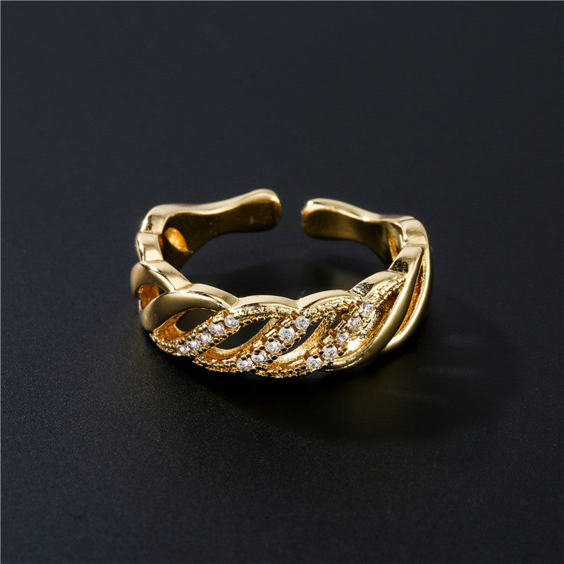 Womens Adjustable Ring 18K Gold Plated Geometric Micro Inlay Fashion Jewelry High High Quality Statement Piece