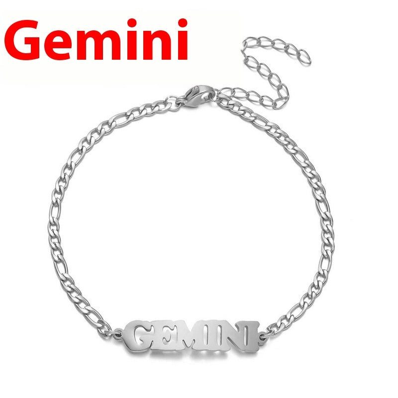 Unisex Stainless Steel Zodiac Bracelet Electroplated Gold Constellation Jewelry Gemini Sign For All Daily Wear