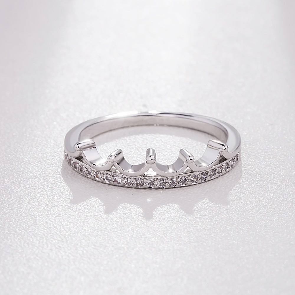 Womens Crowned Ring With Sparkling Diamond Inlay Adjustable Bands Electroplated Copper Meteorite Design Fashion