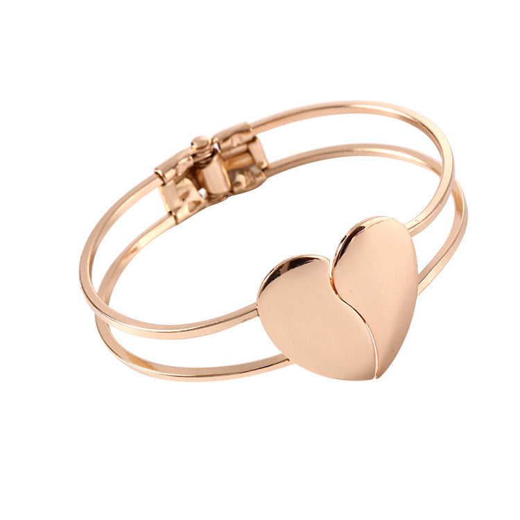 Womens Double Heart Bracelet Alloy Metal Electroplated Finish Heart Shaped Design Jewelry Fashion AccessoryGem