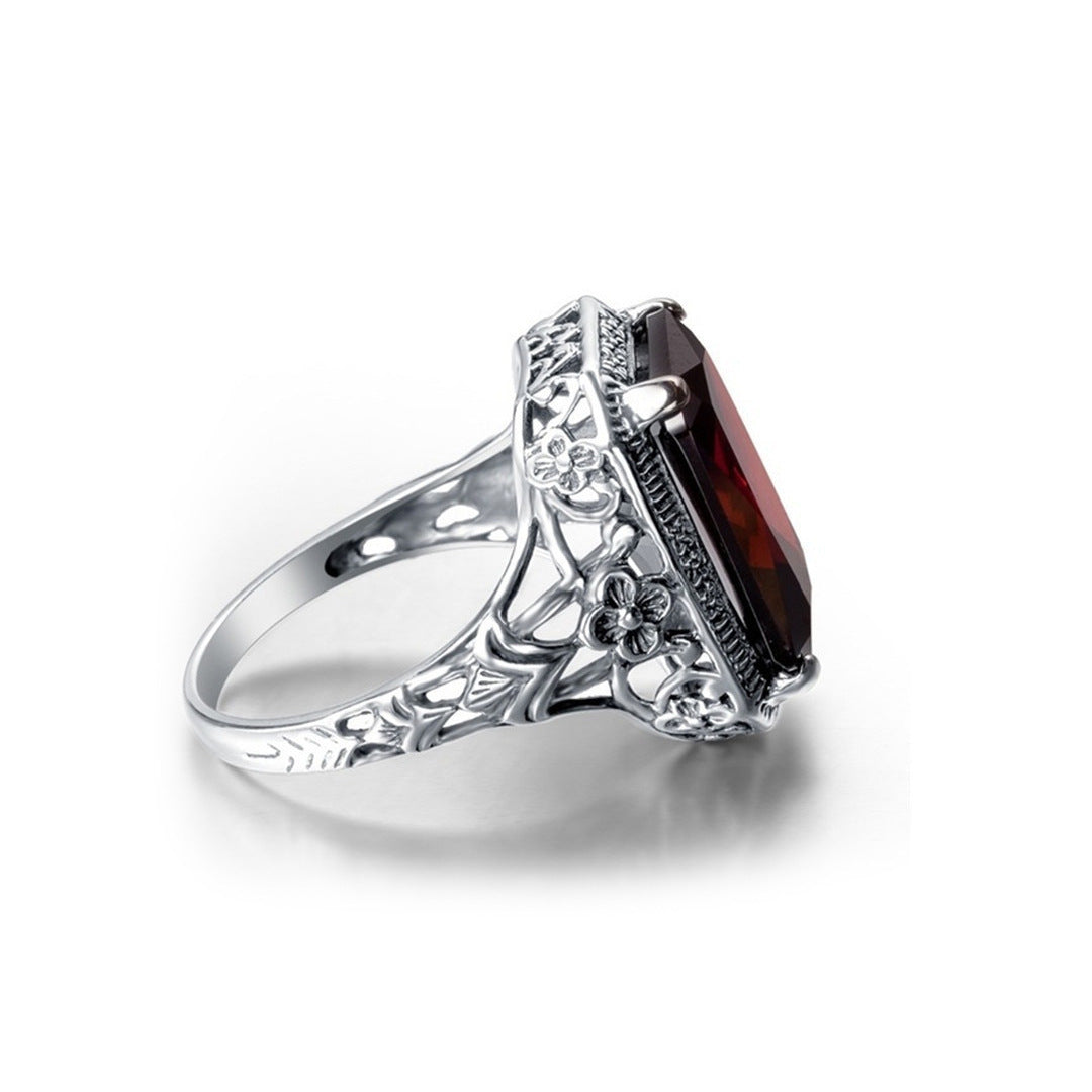 Geometric Silver Copper Alloy Ring Inlaid With Artificial Gem Holiday Engagement Ring For Women European Style
