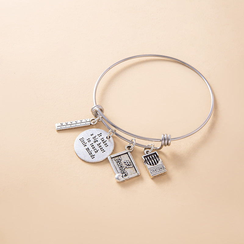 Womens Stainless Steel Bracelet Adjustable Design With English Letters Simple Decoration Silver Tone Alloy Bangle