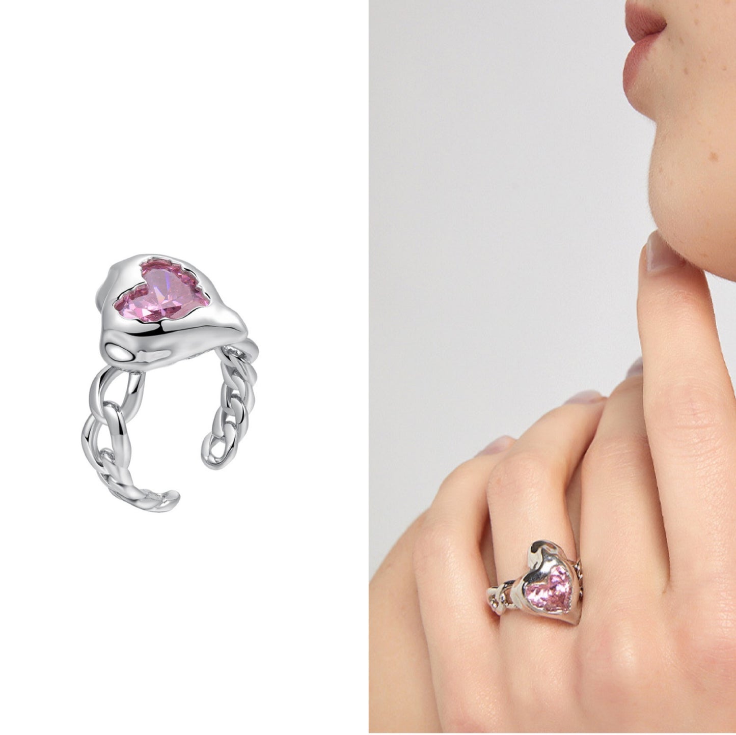 Heart Shaped Zircon Copper Ring for Women In Style Trendy Gift Jewelry Birthday Surprise Elegant Fashion Accessory