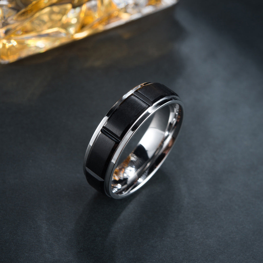 Two Tone Frosted Stainless Steel Ring For Men European American Style Round Classic Accessory Mens Ring Elegant Durable