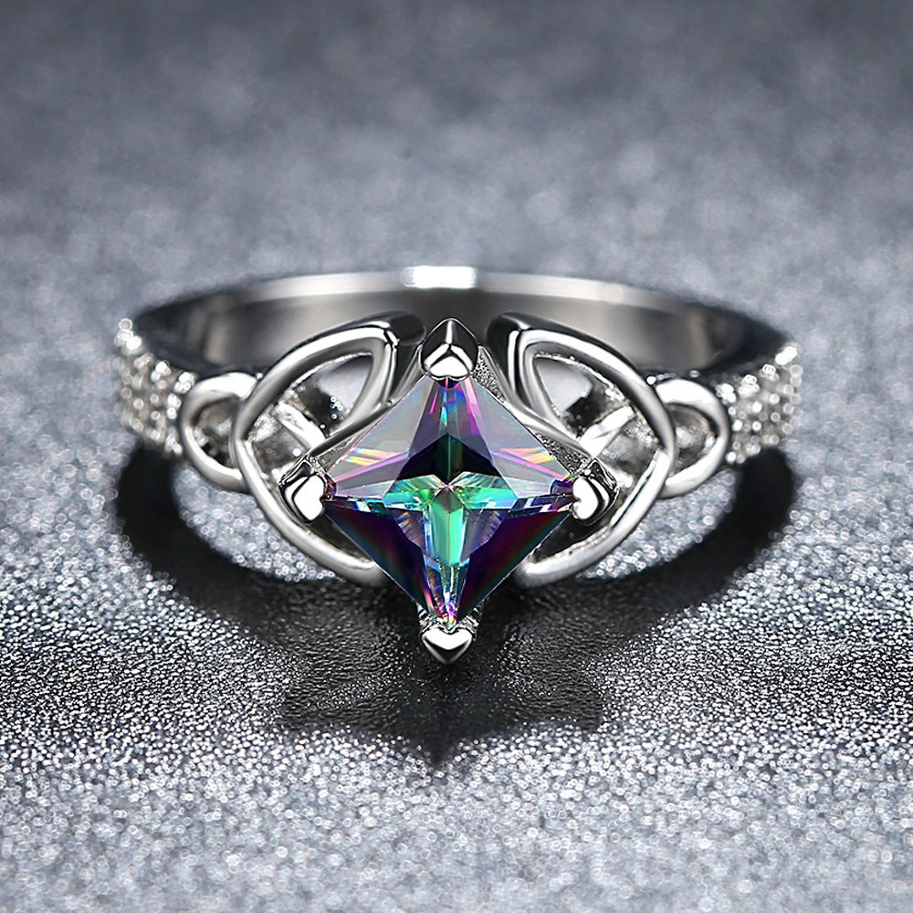 Womens Copper Ring With Geometric Square Design And Sparkling Zircon Stones Elegant Eye Catching Jewelry For Daily Wear