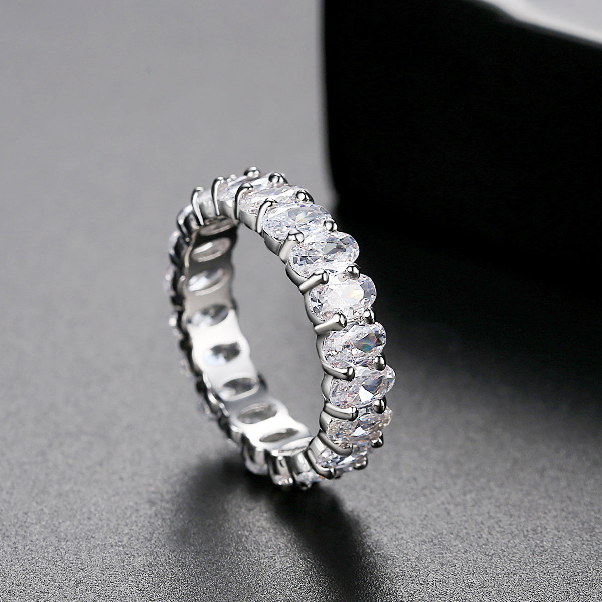 Egg Shaped Zircon Ring Geometric Copper Plated Electroplated Fashion Jewelry For Her Statement Gift Durable Quality