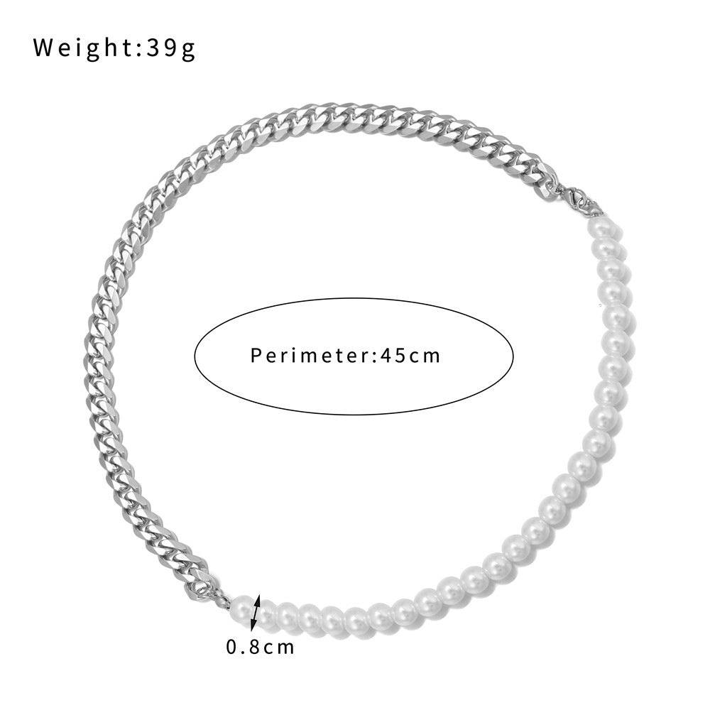 Pearl Chain Bracelet And Necklace Set Unisex Alloy Jewelry