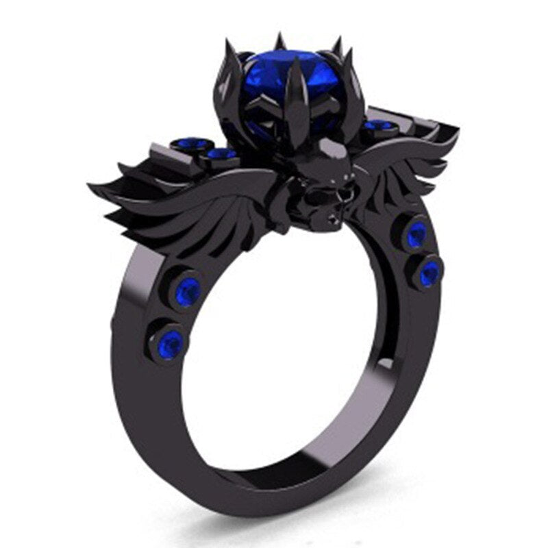 Gothic Skull Ring With Ruby Gemstones Sterling Silver Copper Jewelry For Women Statement Fashion Accessory Wedding