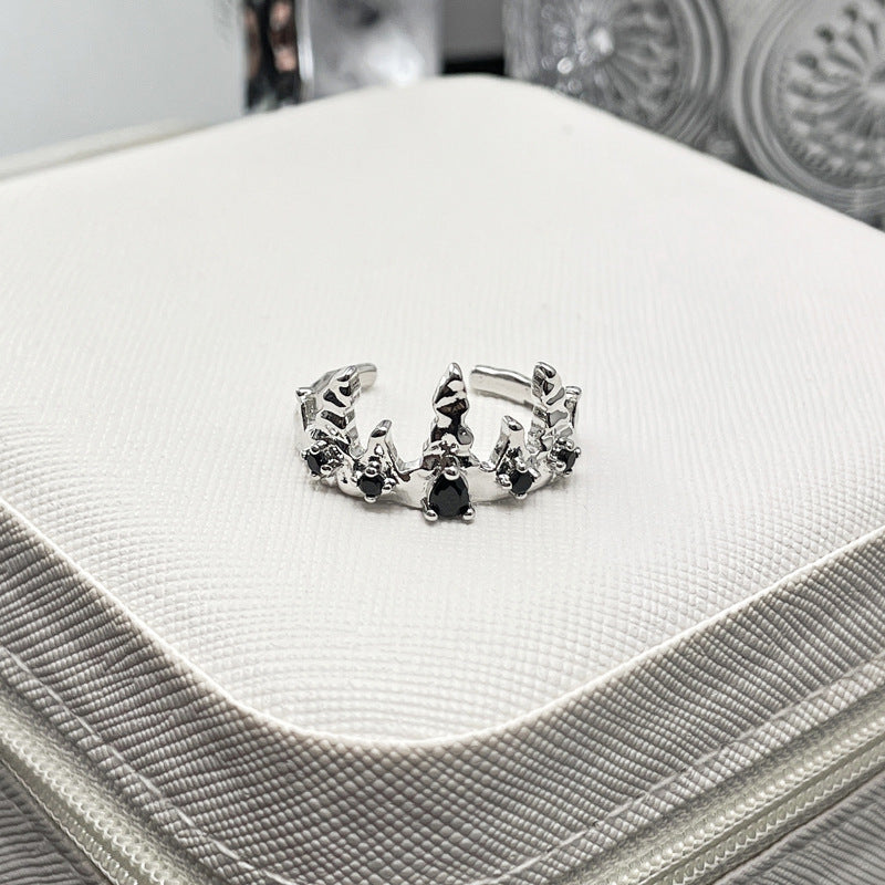 Open End Zircon Ring Copper With Crown Geometric Inlay Irregular Folding Element Ring For Her Elegant Gift Set