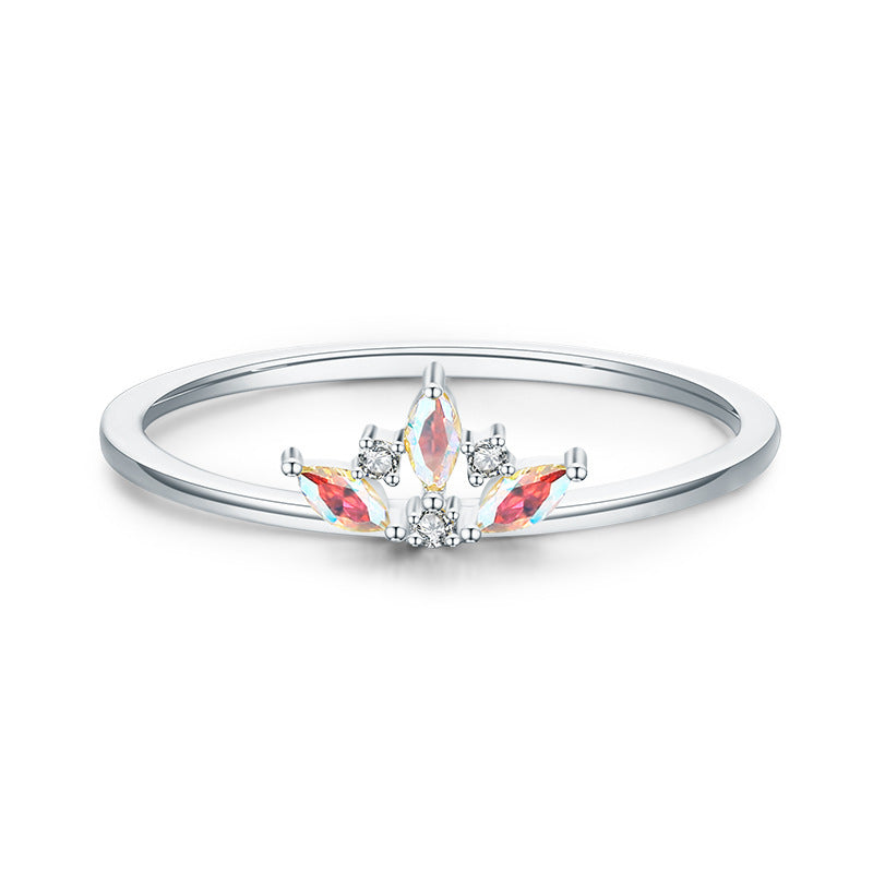 Sterling Silver Ring Set Zircon Inlay Crown Rainbow