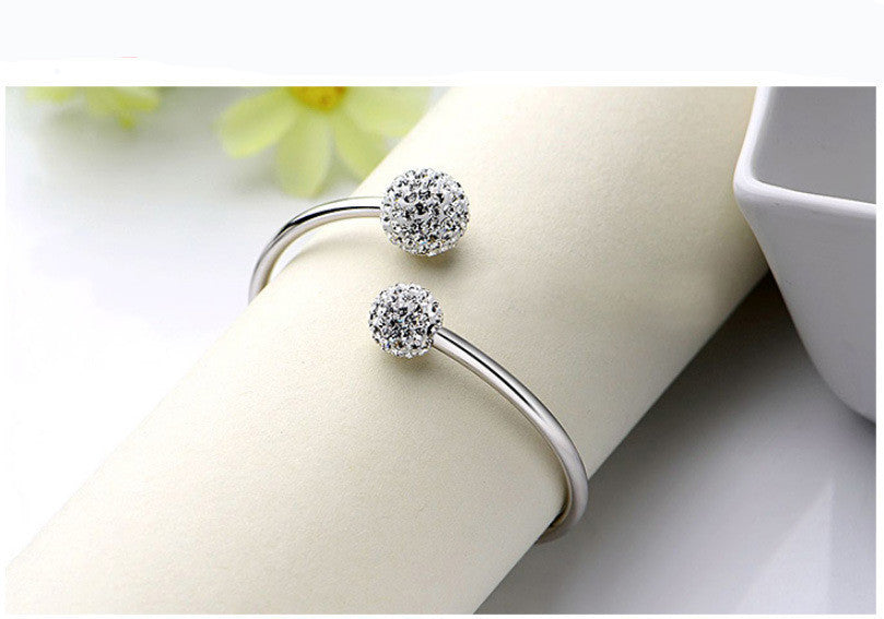 Silver Plated Bracelet With Sparkling Czech Water Drills 925 Silver Base Adjustable Large And Small Beads Trio