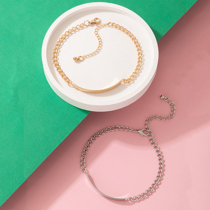 Double Layer Chain Bracelets Set for Women Geometric Couple Jewelry Alloy Metal Fashion Gift Two Piece Elegant Design