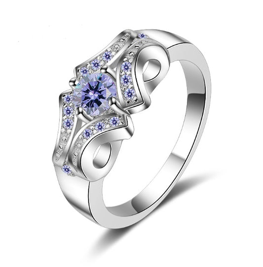 Womens Double Ring Micro Inlaid Purple Crystal Rhombus Ring With Artificial Gemstones Fashion Jewelry Gift For Her