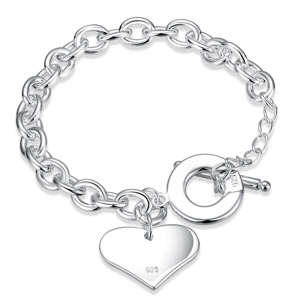 Silver Plated Copper Heart Bracelet For Women Korean Style Jewelry Electroplated Finish Elegant Everyday Accessory Gift
