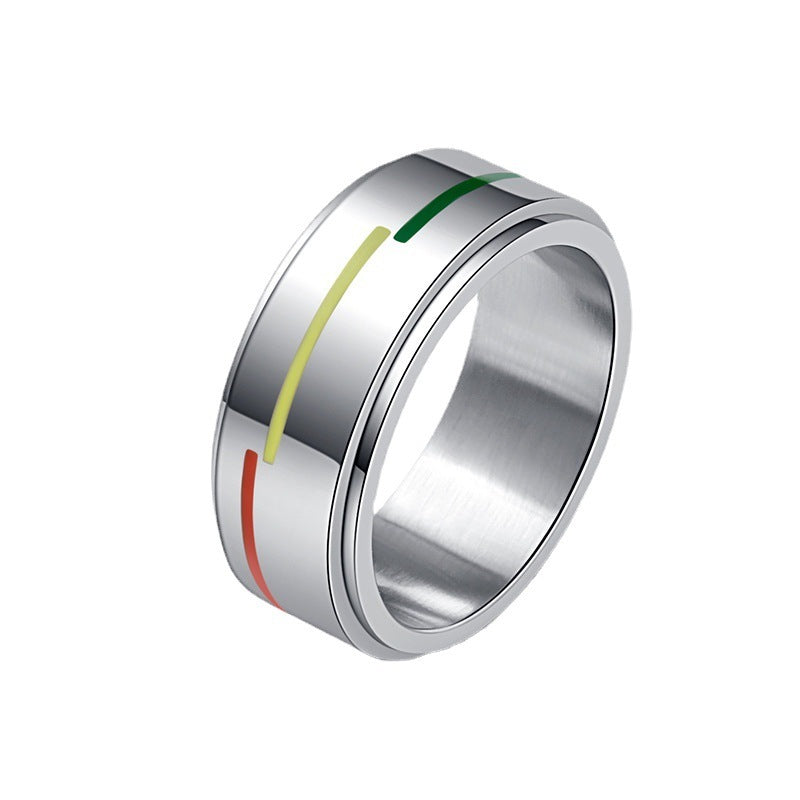 Silver Rotatable Rainbow Flag Ring Stainless Steel Fashion Jewelry Unisex Gift Accessory Versatile Style Jewel