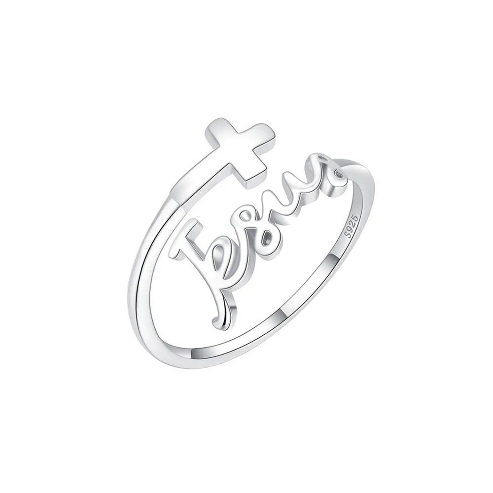 Unisex Cross Ring Adjustable Opening Electroplated Zinc Alloy Braided Jesus Ring White Gold Cross Men And Women