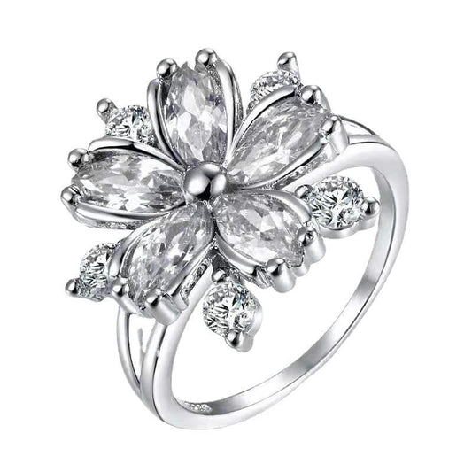 Unisex Flower Ring Electroplated Alloy with Gemstone Inlay Fashion Jewelry For Men And Women Timeless Statement