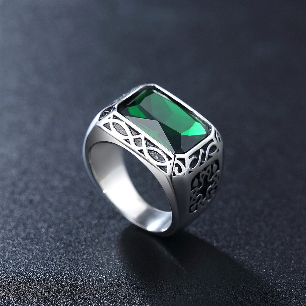 Stainless Steel Emerald Ring For Men Retro Punk Biker Ring Statement Jewelry Gift For Men European And American Style