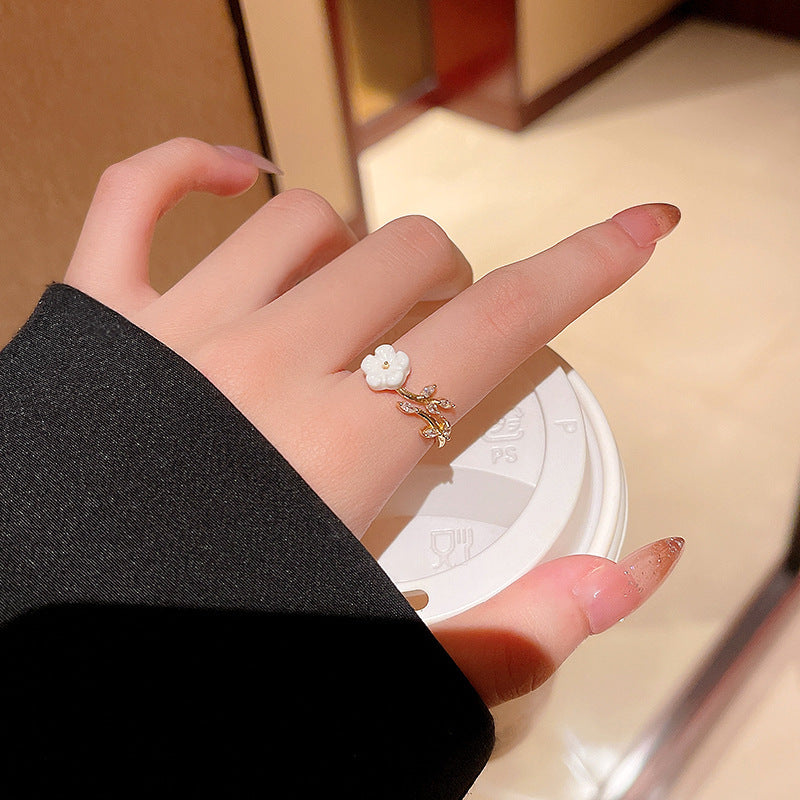 Womens Adjustable Butterfly Branch Ring Copper Electroplated Delicate Flower Finger Jewelry Gift For Her Grace