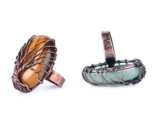 Natural Crystal Stone Shaped Life Tree Ring Men