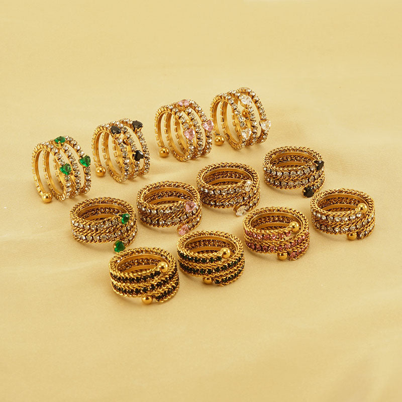 Women's Stainless Steel Ring 18K Gold Plated Full Diamond Multilayer Inlaid Zirconium Geometric Ring Fashion Jewelry for Women Girls Party