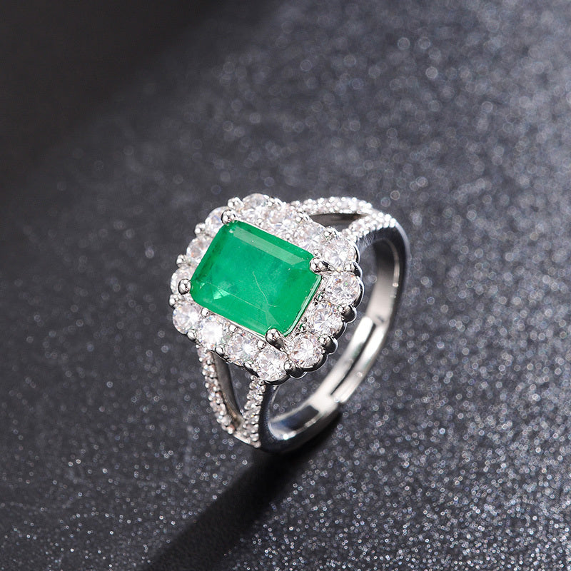 Green Agate Cushion Diamond Ring for Women in Gold Copper