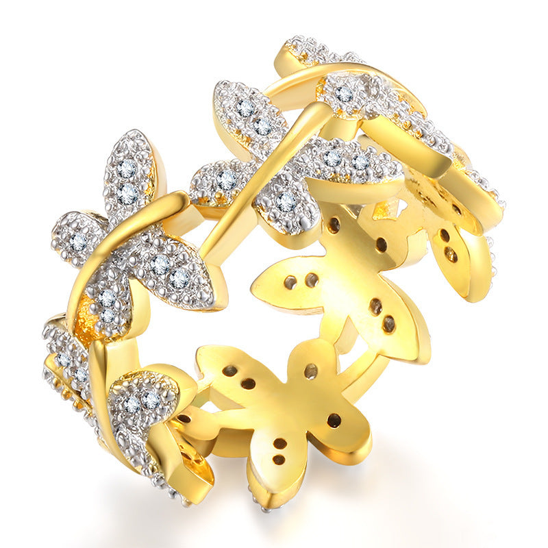 Gold Plated Butterfly Flower Ring for Women Elegant Fashion Jewelry Daily Wear Gift Anniversary Accessory Item