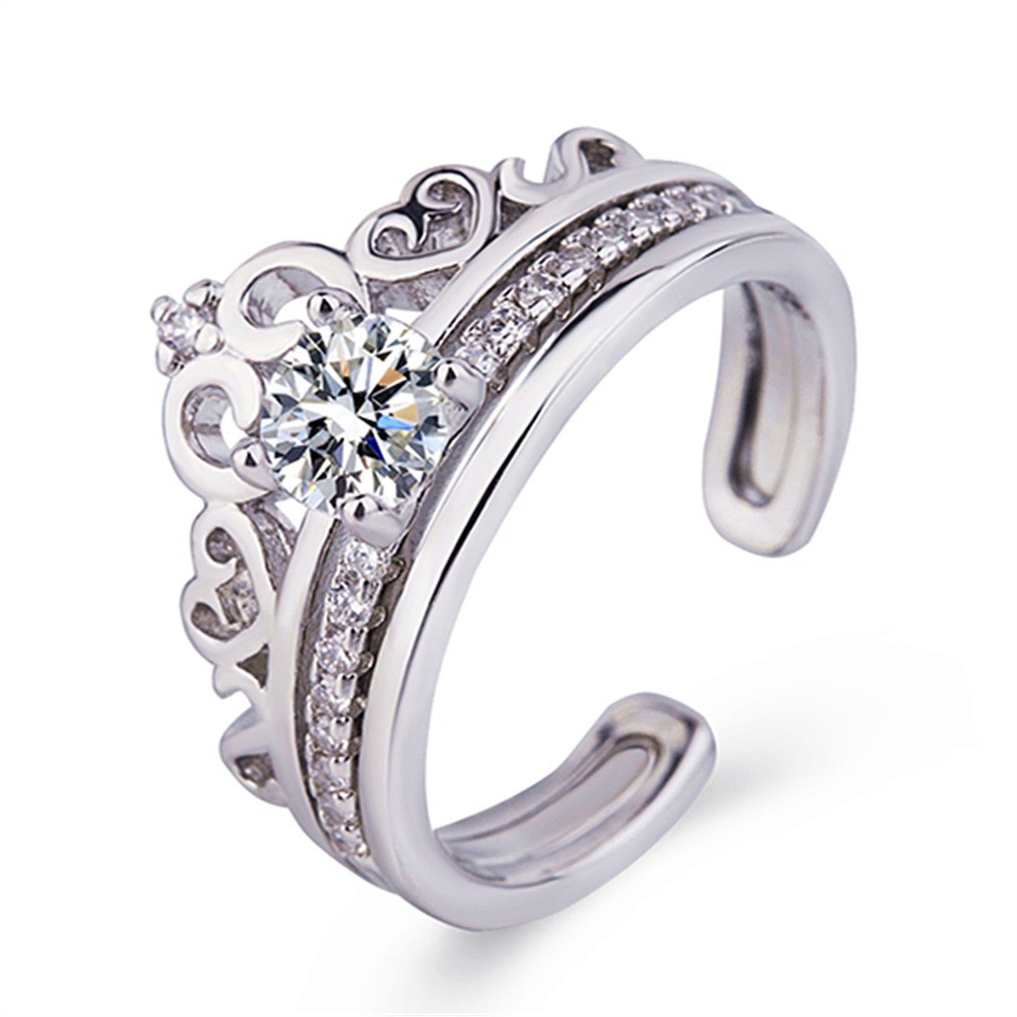 Personalized Crown Silver Ring Two In One Princess Ring