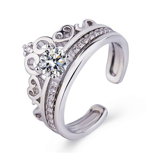 Personalized Crown Silver Ring Two In One Princess Ring